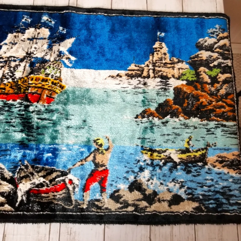 Vintage 70s Velvet Wall Hanging Carpet Rug Tapestry